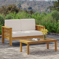 Teak Acacia Wood Loveseat And Coffee Table Set With Cream Cushions Yes Brown Seats 2 Foam Acacia Wood