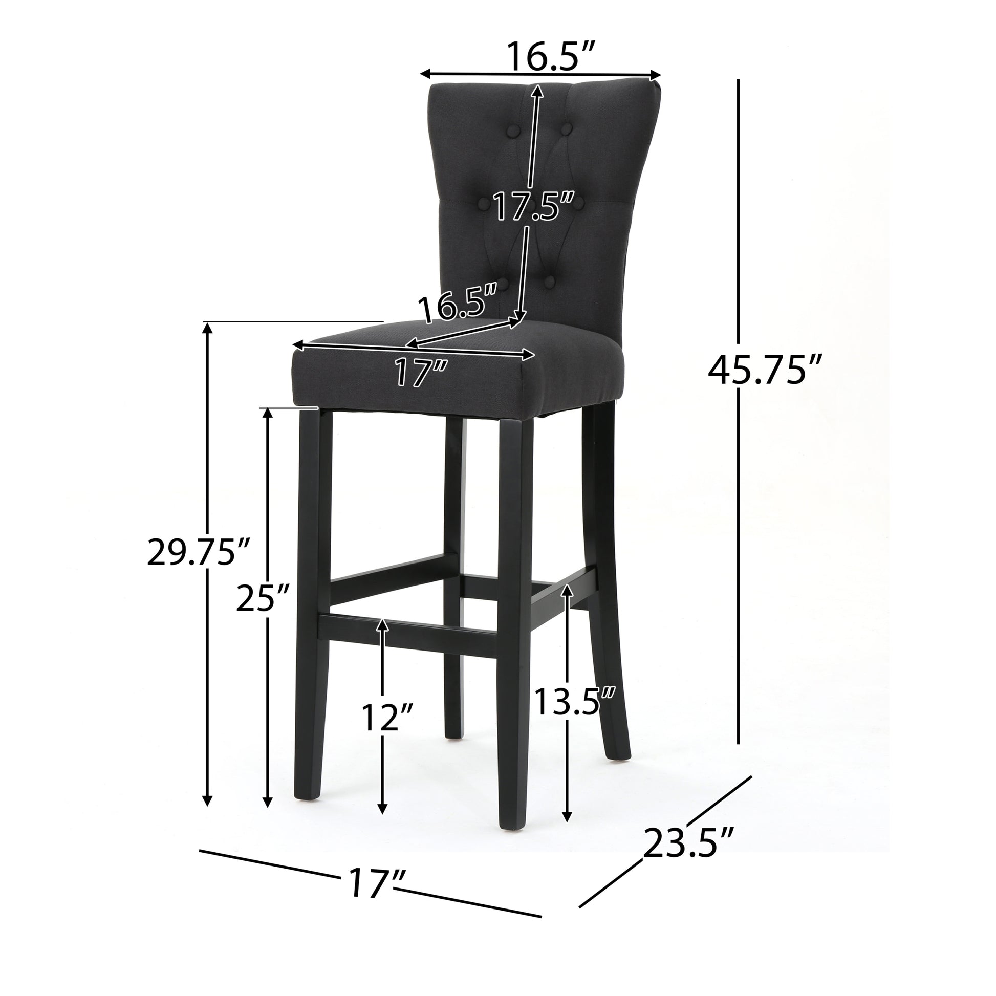 Barstool2Pcs Set Dark Grey Wood Fabric