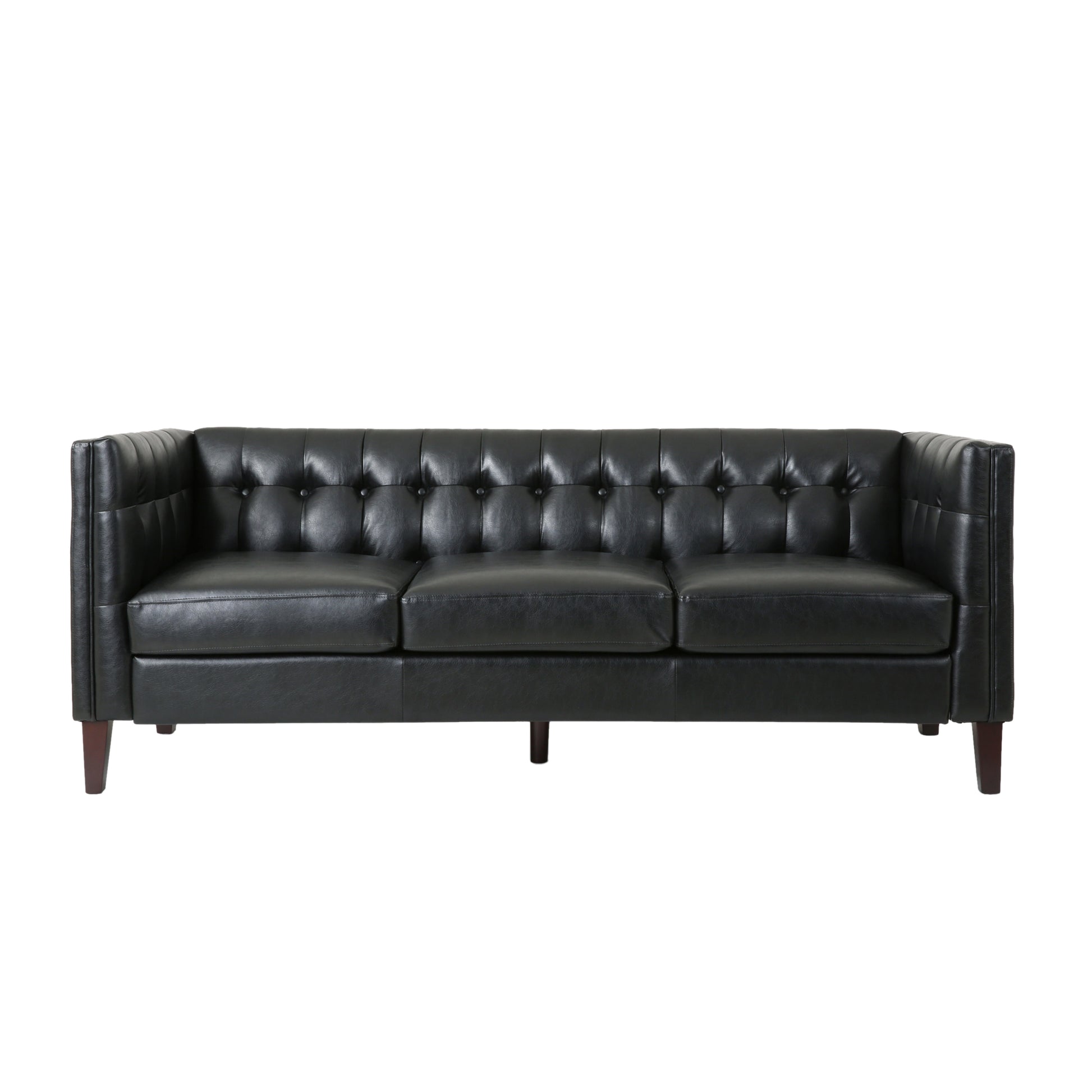 Mirod Comfy 3 Seat Sofa With Tufted Backmodern For Living Room Black Pu 3 Seat