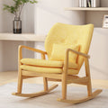 Elegant Solid Wood Rocking Chair With Yellow Linen Cushion Yellow Fabric