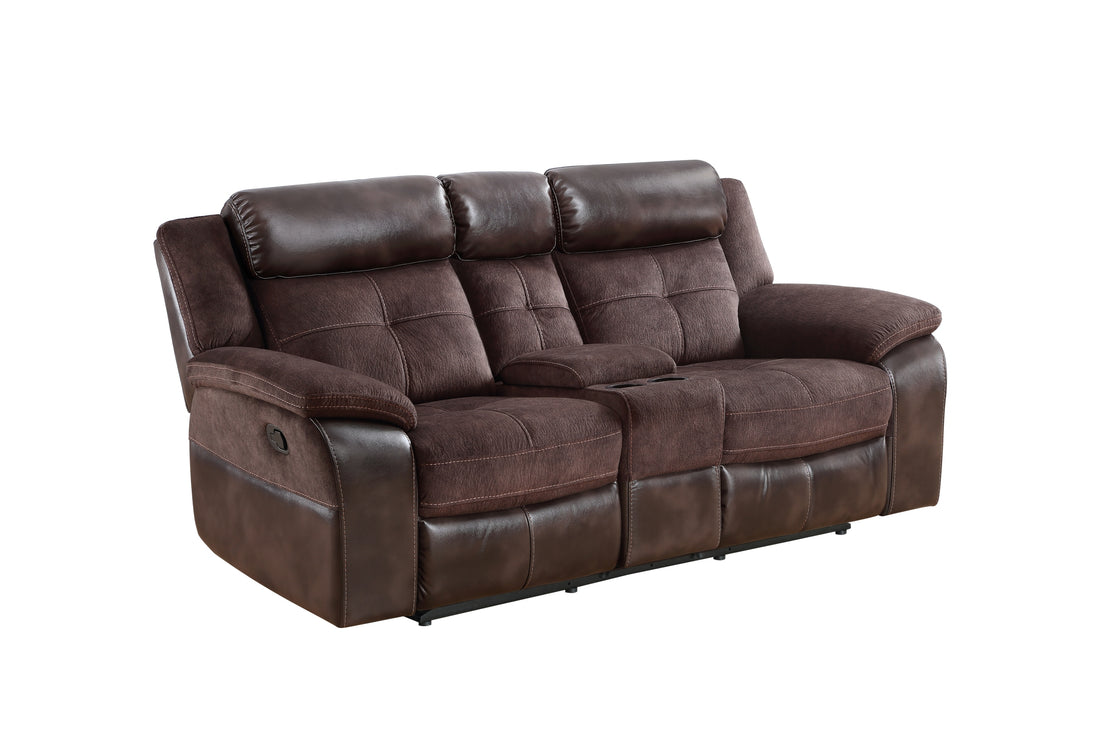 Pueblo Manual Recliner Console Dark Brown Dark Brown Faux Leather 2 Seat