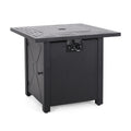 Outdoor Patio Propane Fire Pit 24.5'' H X 28'' W Square Iron Gas Burning Fire Table 40,000 Btu, Tank In Side, Black Black Iron