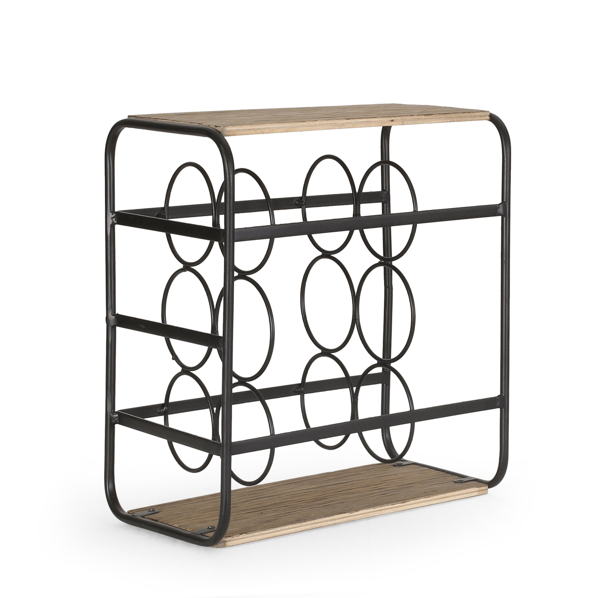 Wine Rack Black Natural Mdf Metal