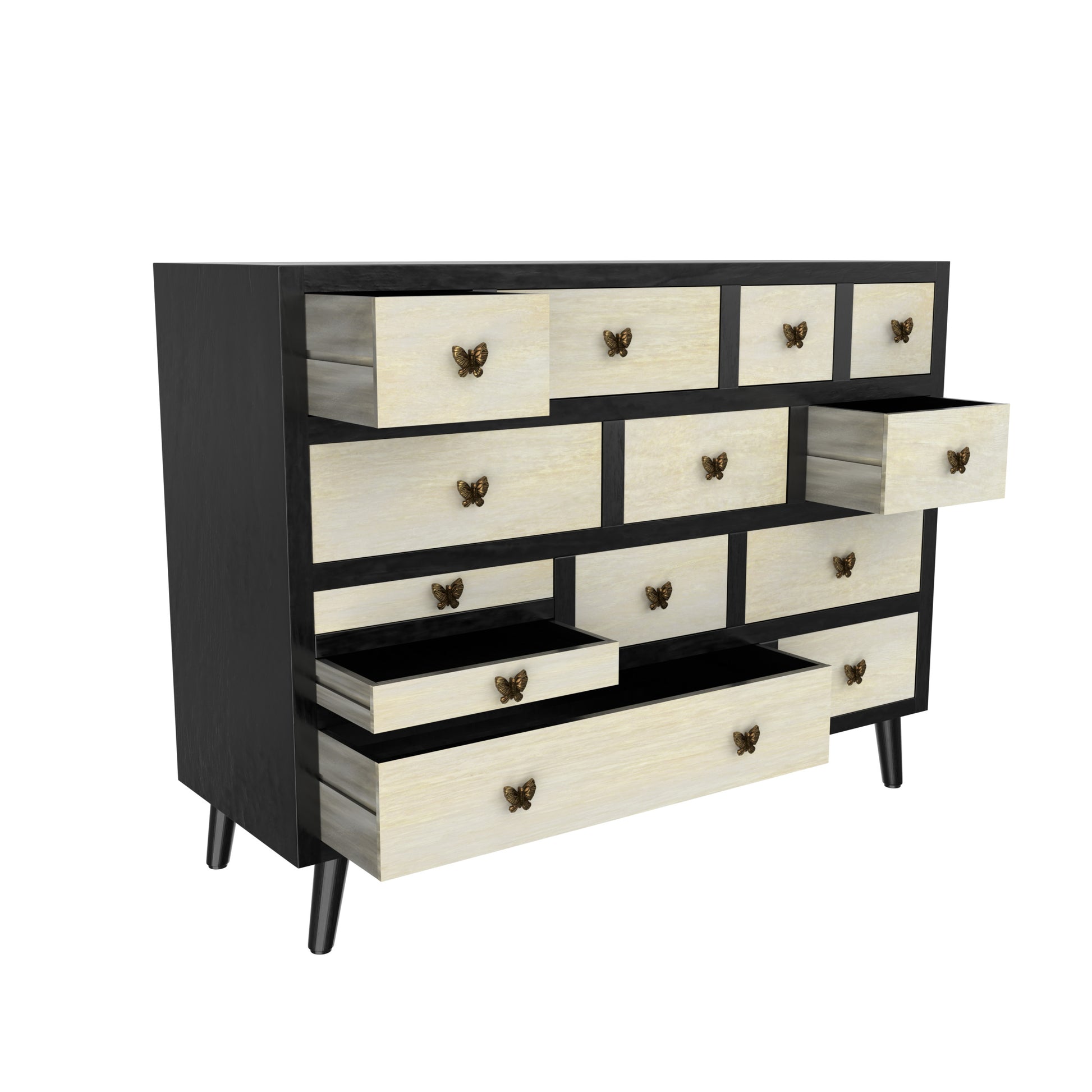 Papillon 13 Drawers Sideboard Black Black Wood