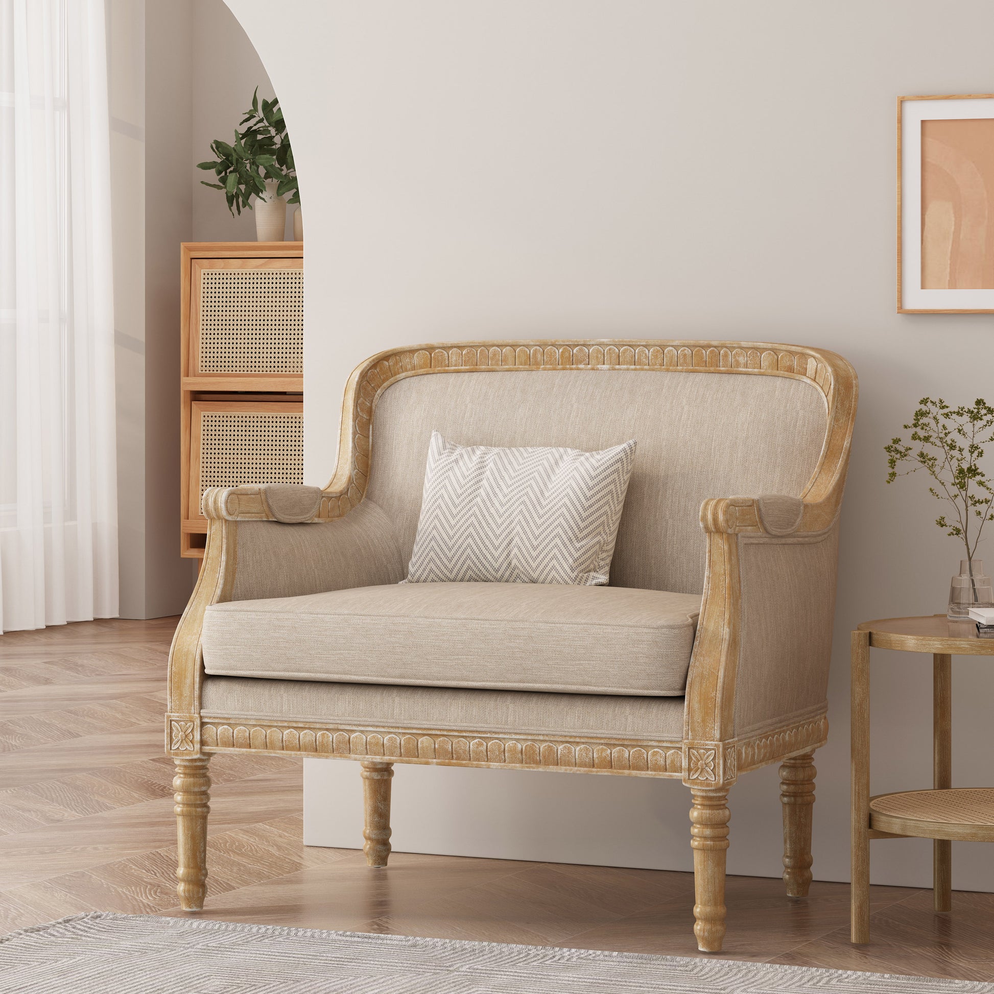 Club Chair Beige Brown Fabric