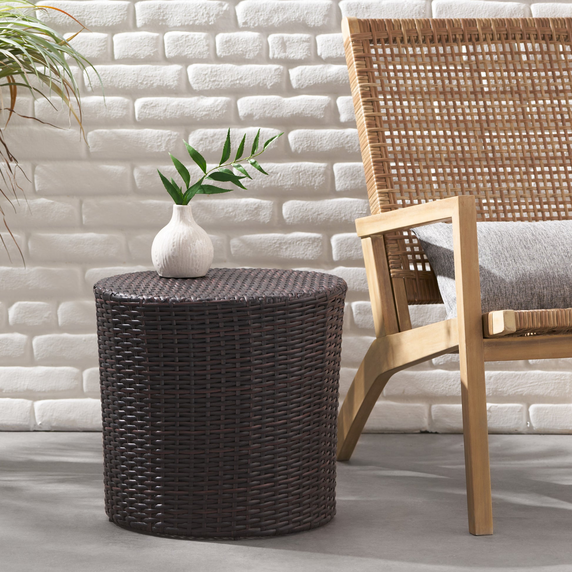 Kingstown Rd Barrel Side Table Brown Multi Rattan