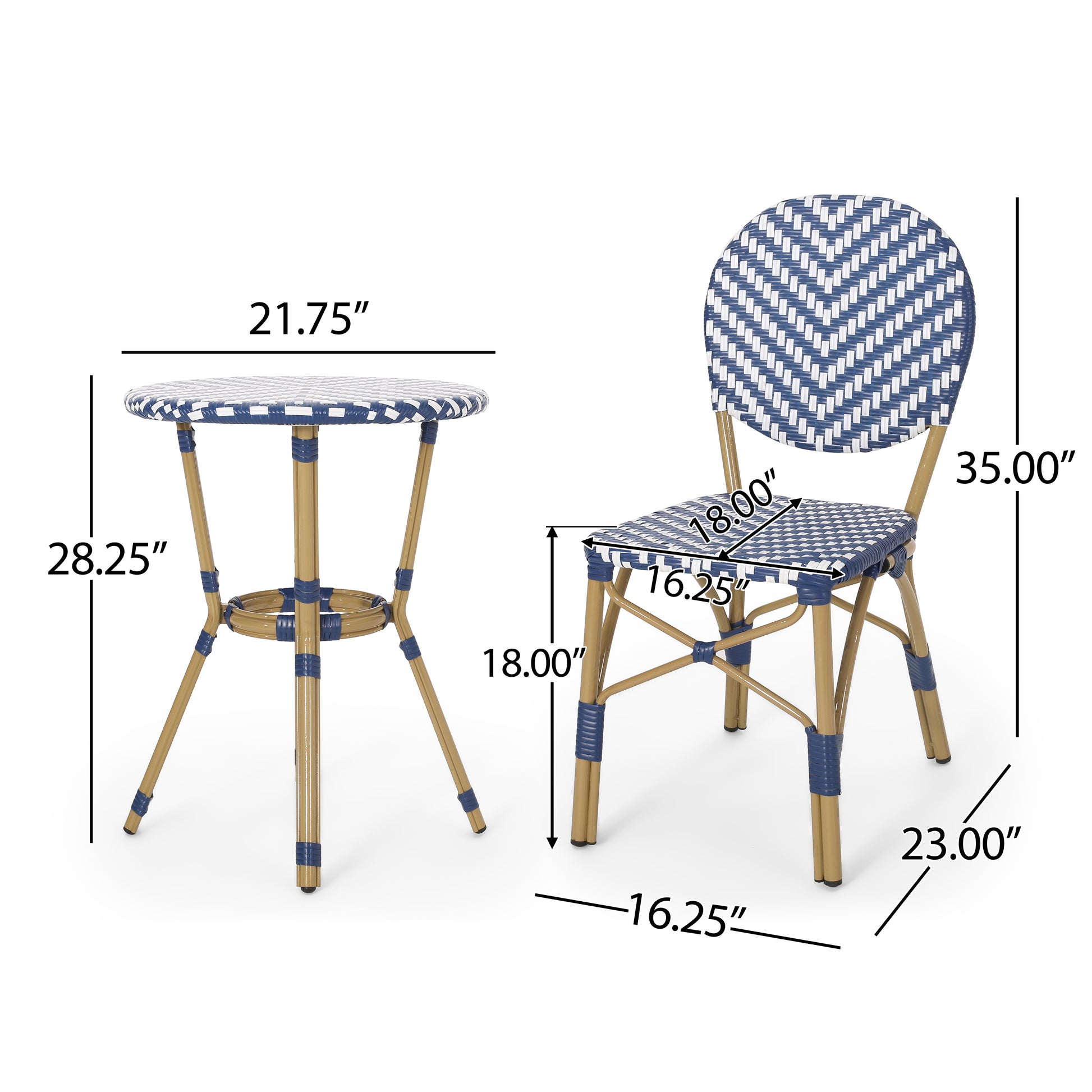 Picardy French Bistro Set Navy Blue Rattan