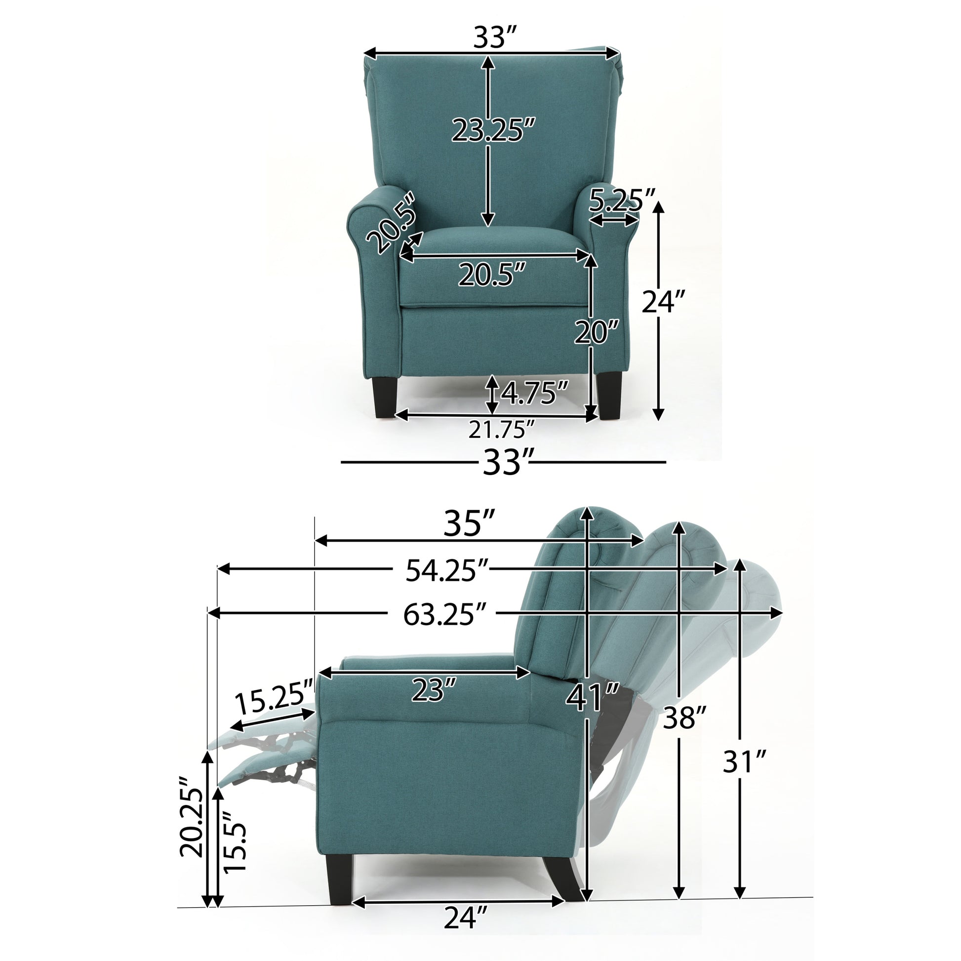 32.83" Wide Manual Standard Recliner Teal Fabric