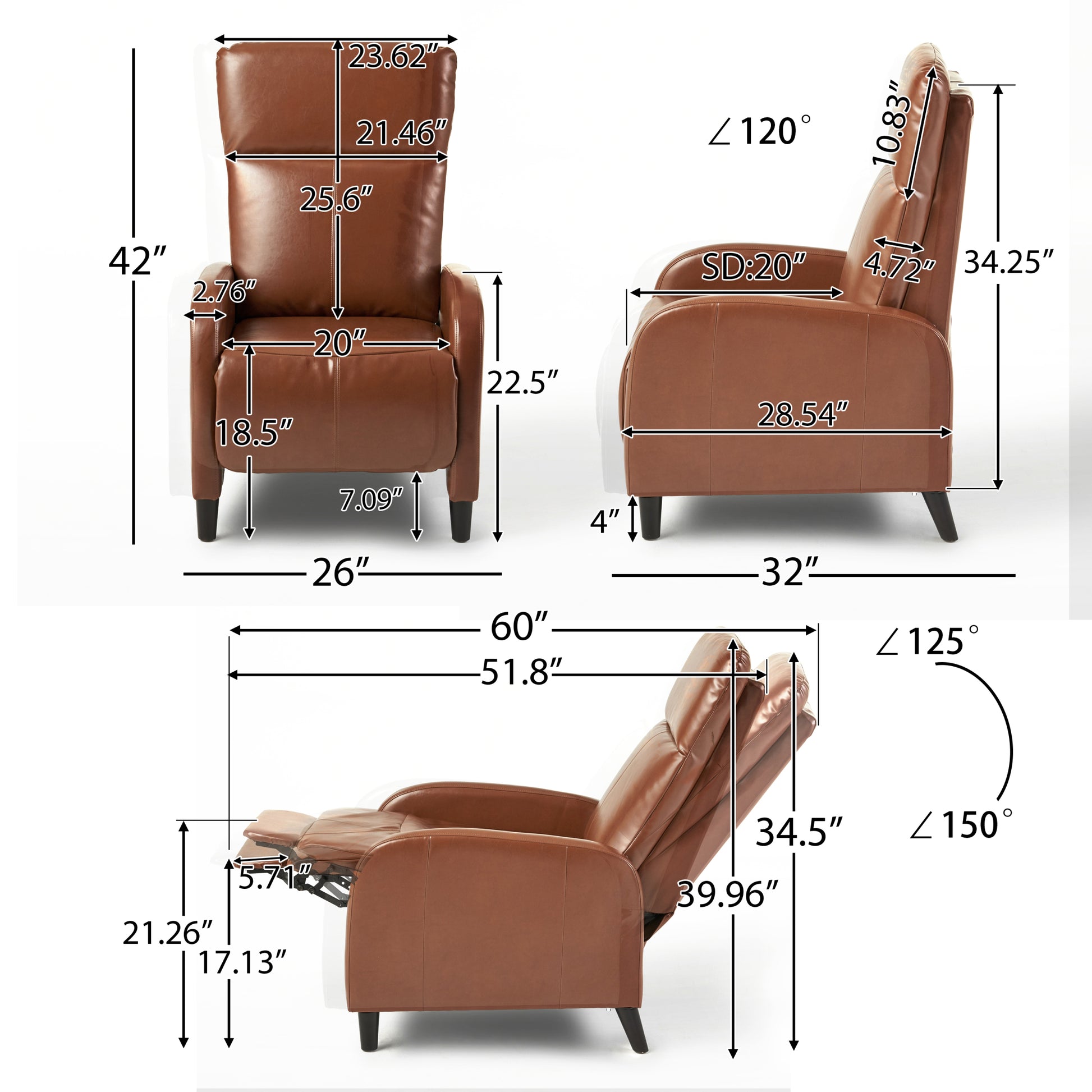 33.5" Wide Faux Leather Push Back Standard Recliner Hazelnut Faux Leather