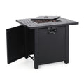 Outdoor Patio Propane Fire Pit 24.5'' H X 28'' W Square Iron Gas Burning Fire Table 40,000 Btu, Tank In Side, Black Black Iron