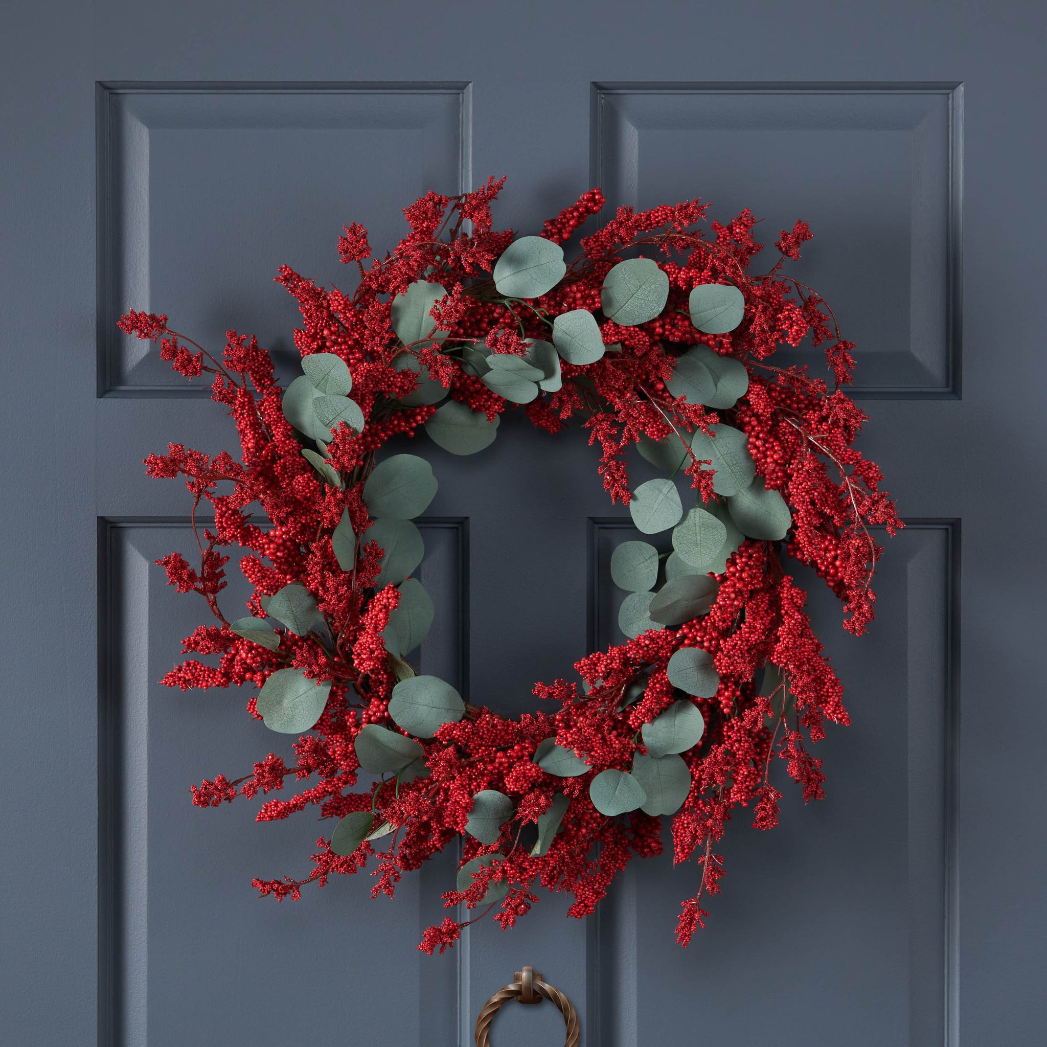 29" Eucalyptus Berry Wreath Red Polyester