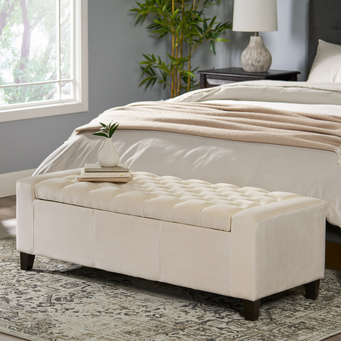 Guernsey Ottoman Ivory Velvet