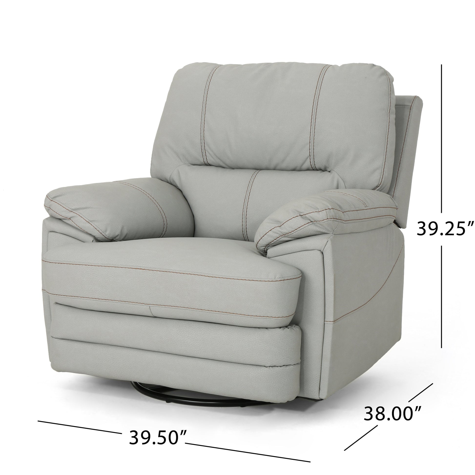 39.5" Wide Faux Leather Power Swivel Standard Recliner Light Grey Pu