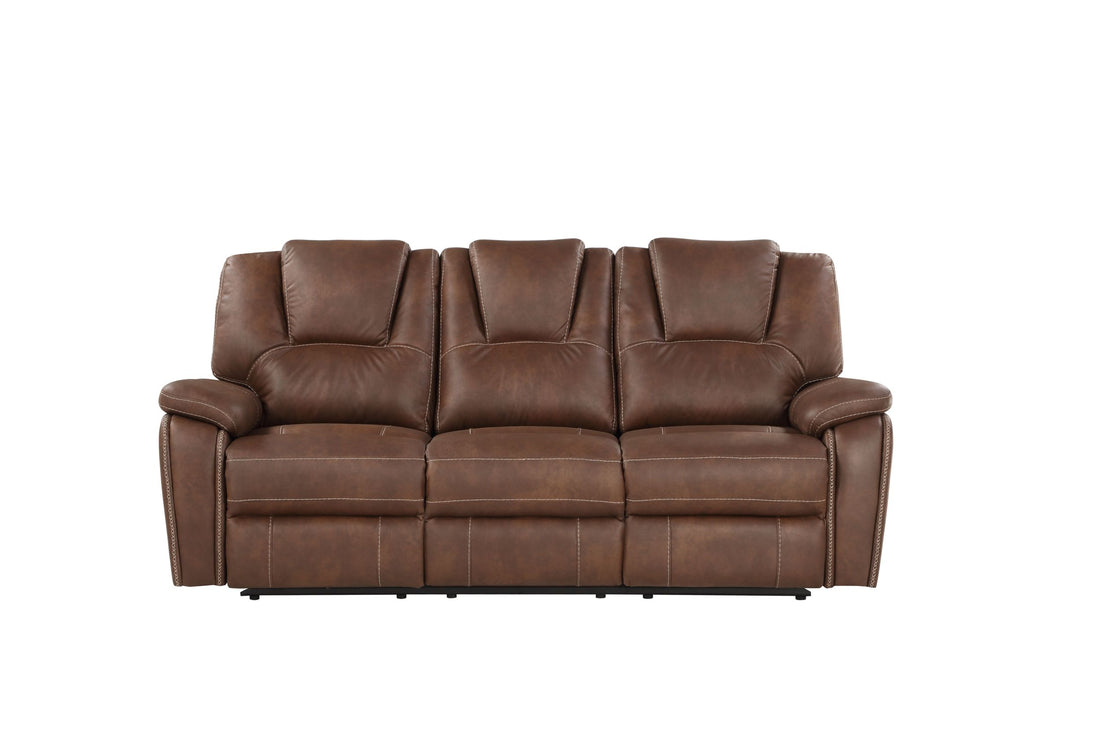 Katrine Pu Manual Reclining Sofa Chestnut Brown Dark Brown Faux Leather 3 Seat