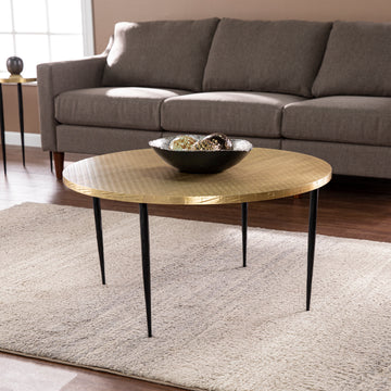 Judmont Round Cocktail Table W Embossed Top Black Iron