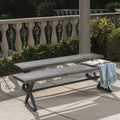 Outdoor Aluminum Dining Benches With Steel Frame, 2 Pcs Set, Grey Black Grey Black Aluminium