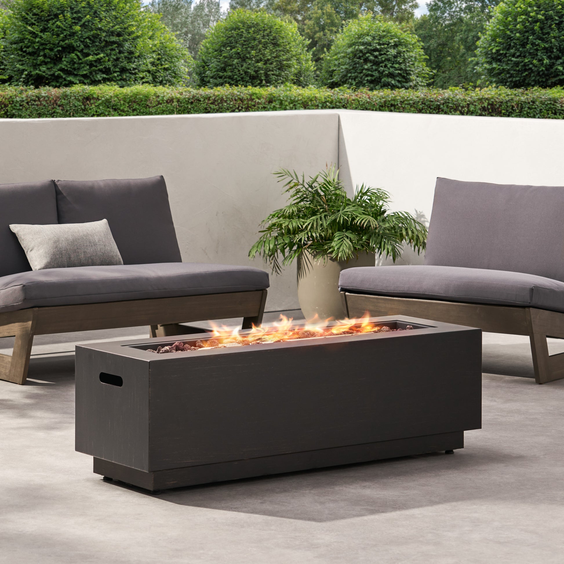 40" Outdoor 50,000 Btu Rectangular Iron Propane Fire Pit, Dark Grey Tank Cover Not Included Brown Gold Iron