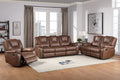 Katrine Pu Manual Reclining Sofa Chestnut Brown Dark Brown Faux Leather 3 Seat