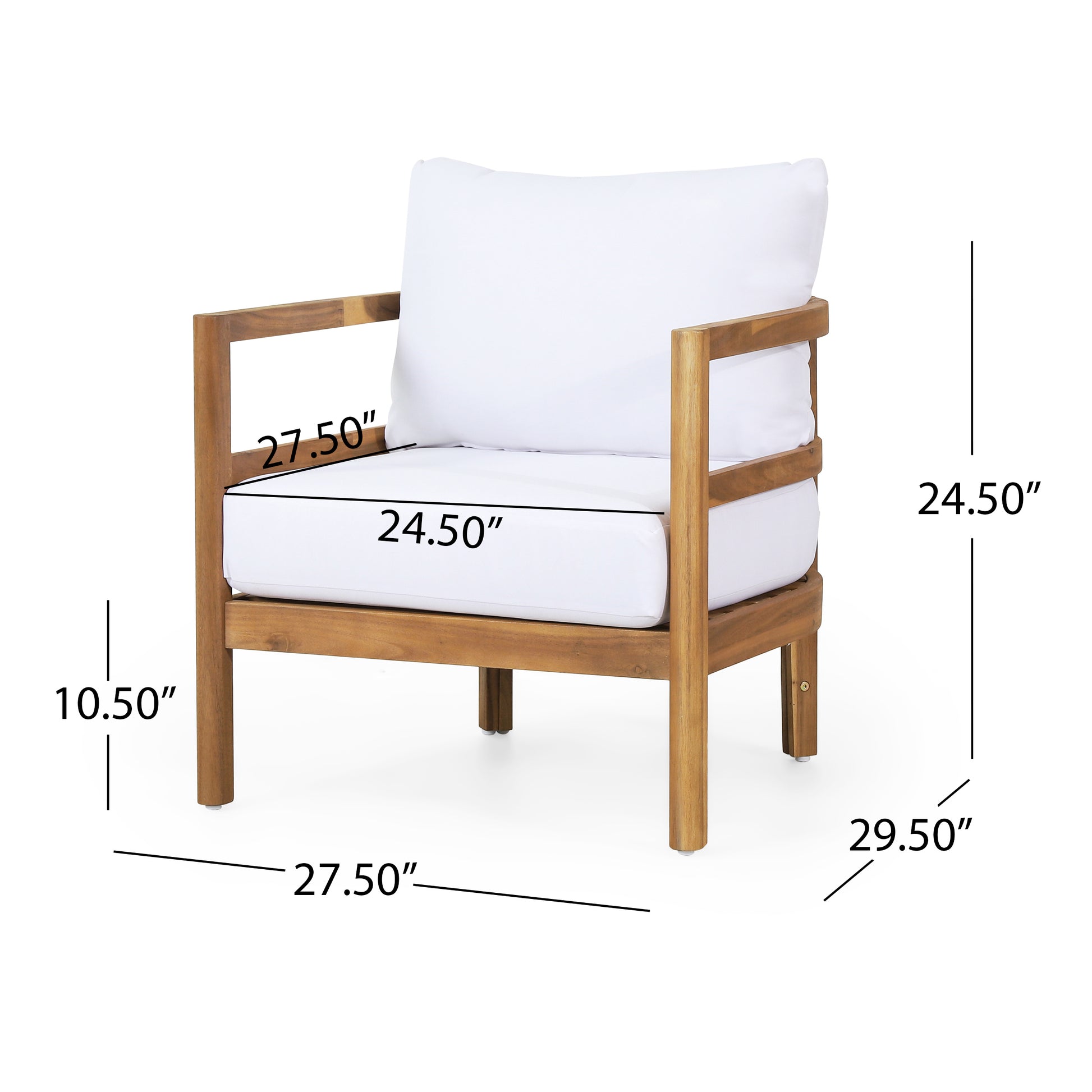 Outdoor Acacia Wood Patio Club Chair, Wood Patio Furniture,Waterproof Thick Cushion Deep Seating For Porch, Garden, Backyard, Balcony, Weight Capacity 400Lbs, Light Teak Finish, White Yes Deep Seating White Garden & Outdoor Foam Acacia Wood