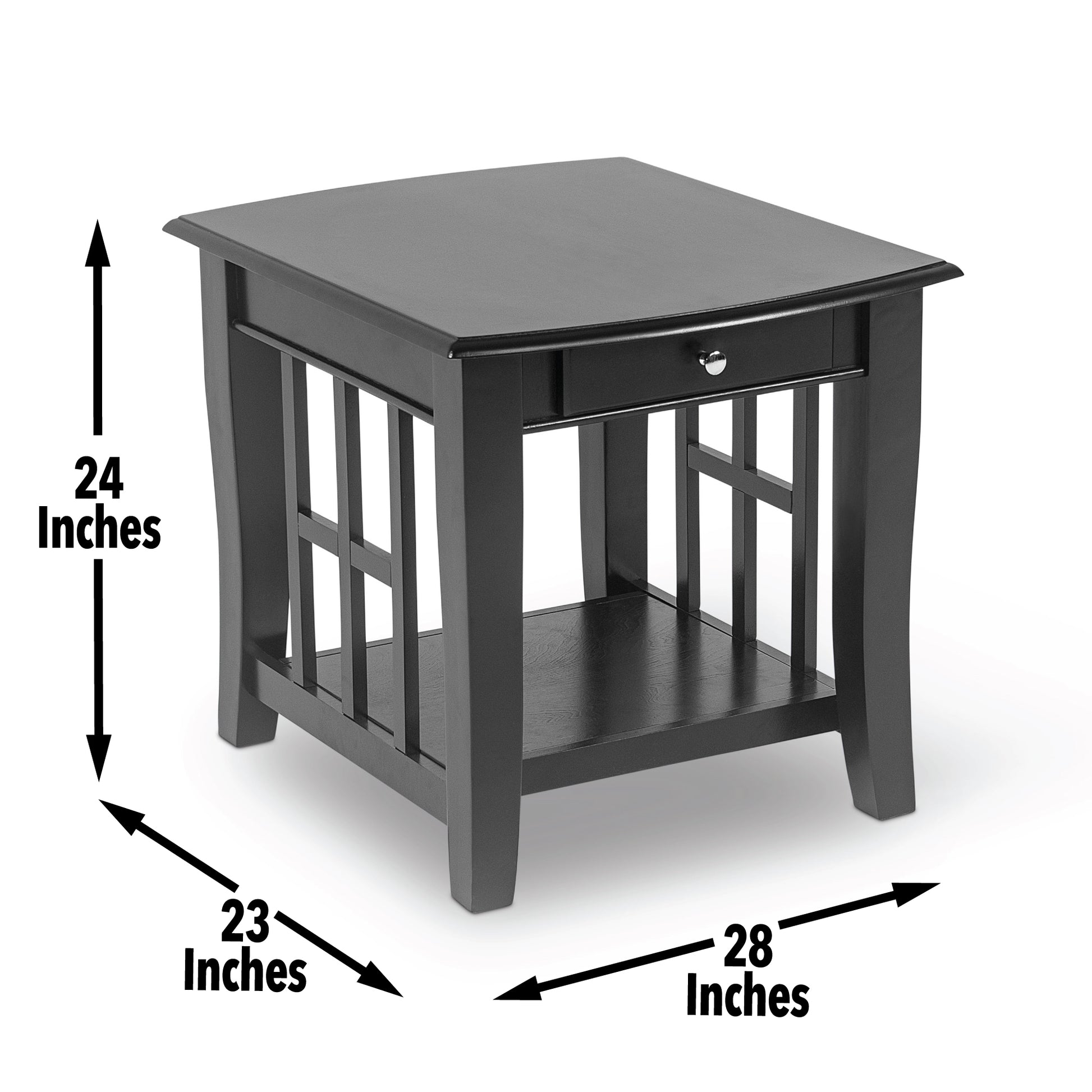 Classic Styling With Ebony Finish Affordable Occasional Tables Bottom Shelves, Elegant Lattice Ends Ebony Solid Wood Mdf