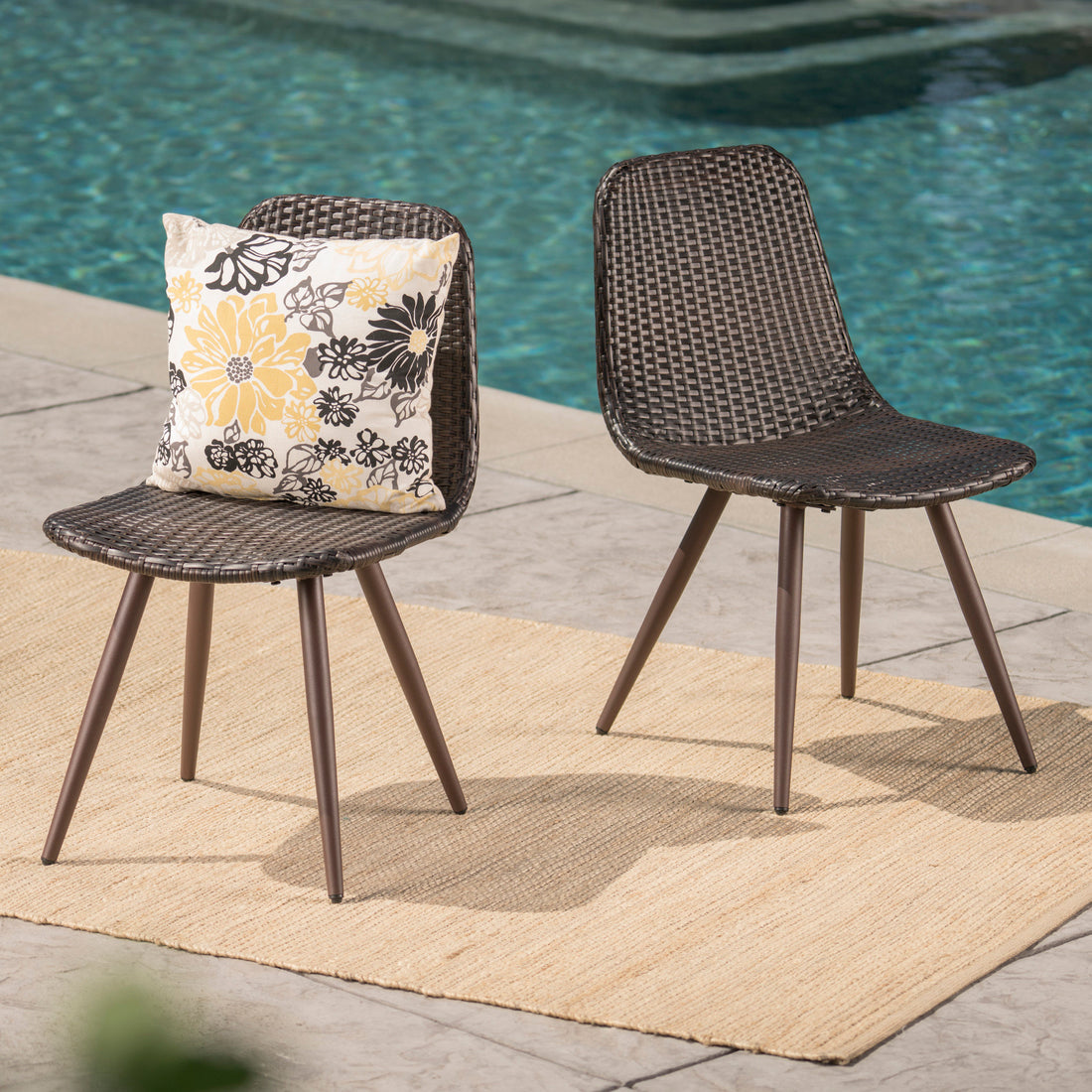 Gila Dining Chair With Powder Coated Legs Brown Multi Rattan