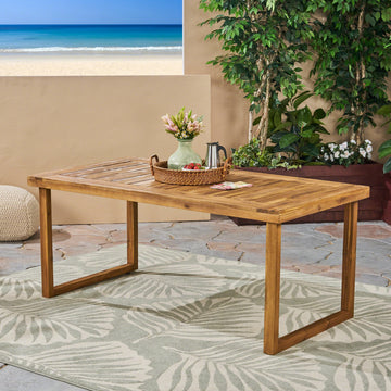 Outdoor 69" Acacia Wood Dining Table, Sandblast Natural Finish Natural Acacia Wood