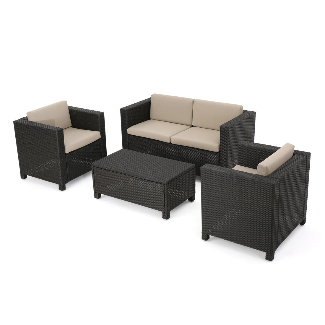 Puerta 4Pc Set Dark Brown Rattan Fabric