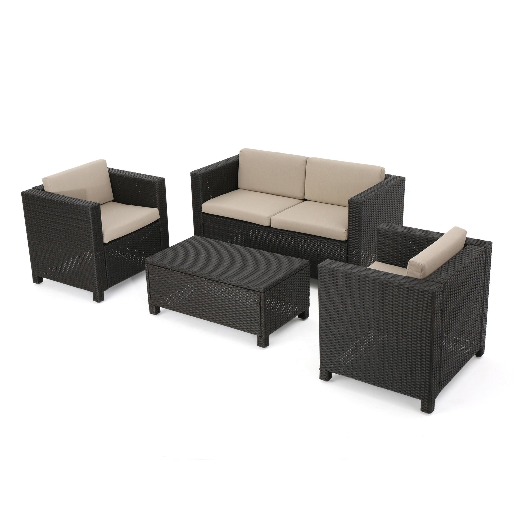 Puerta 4Pc Set Dark Brown Rattan Fabric