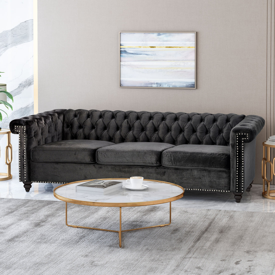 Sofa 3 Seater Black Velvet