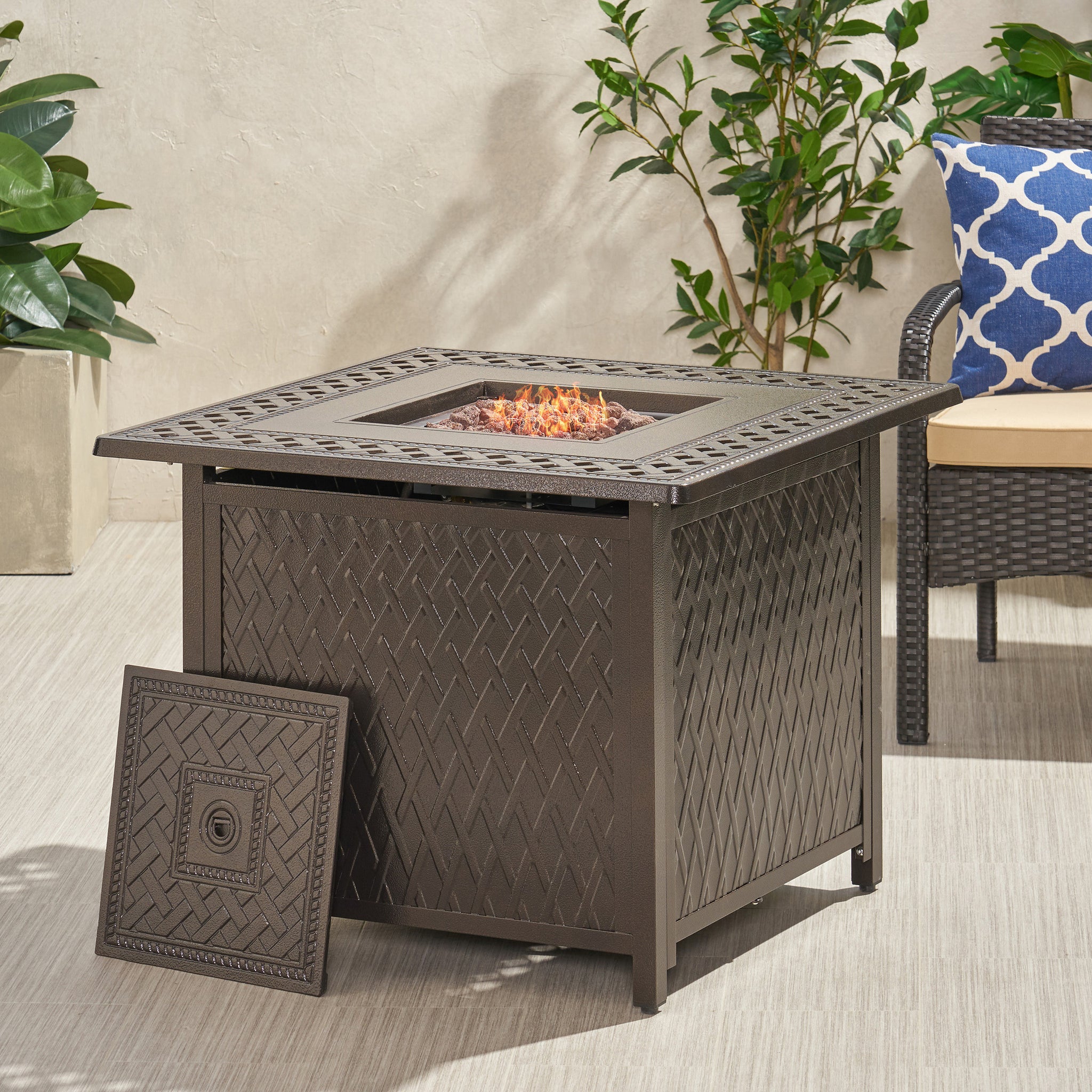 Amherst 32" Square Firepit 37,000 Btu Bronze Metal Aluminium