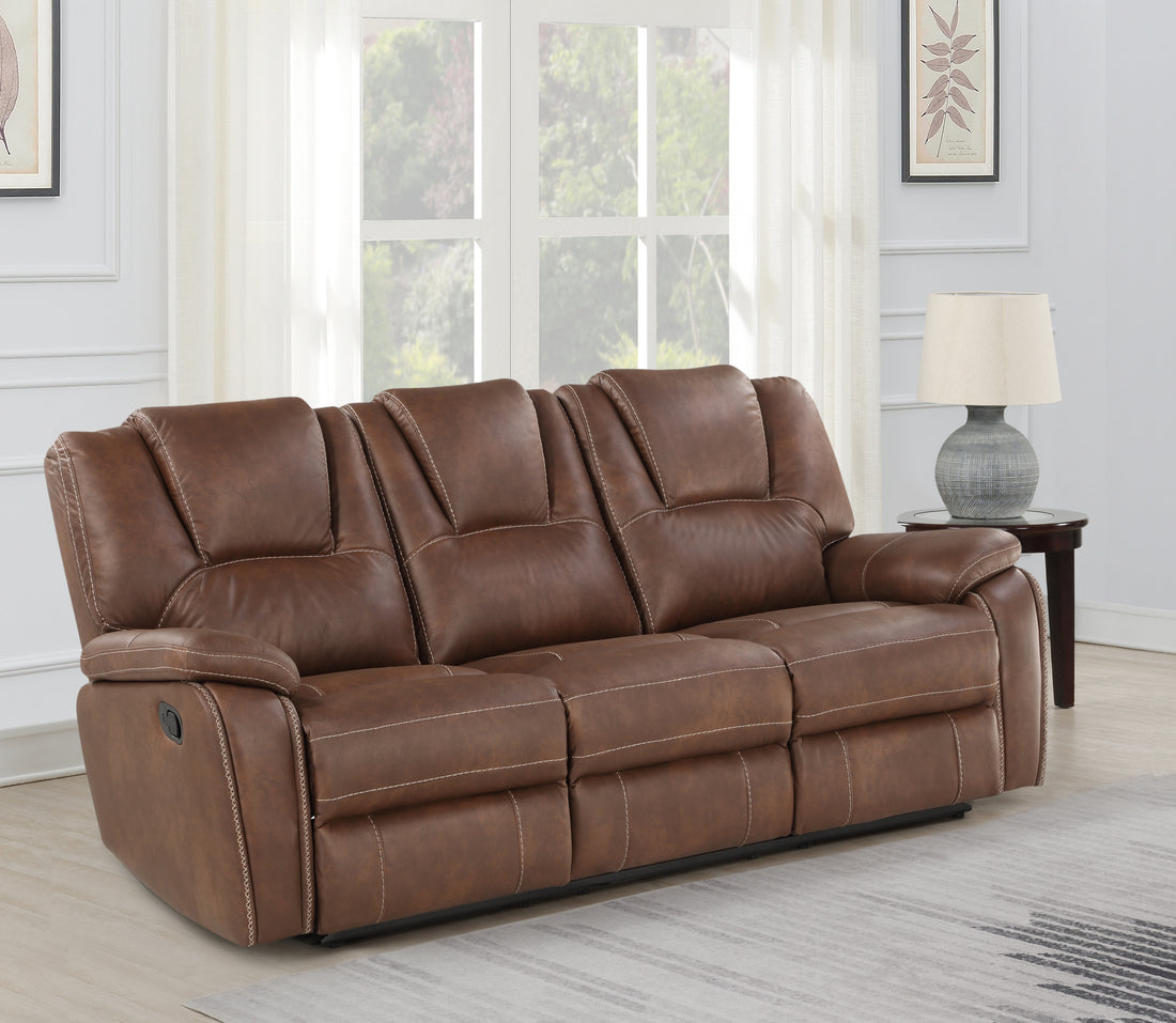 Katrine Pu Manual Reclining Sofa Chestnut Brown Dark Brown Faux Leather 3 Seat