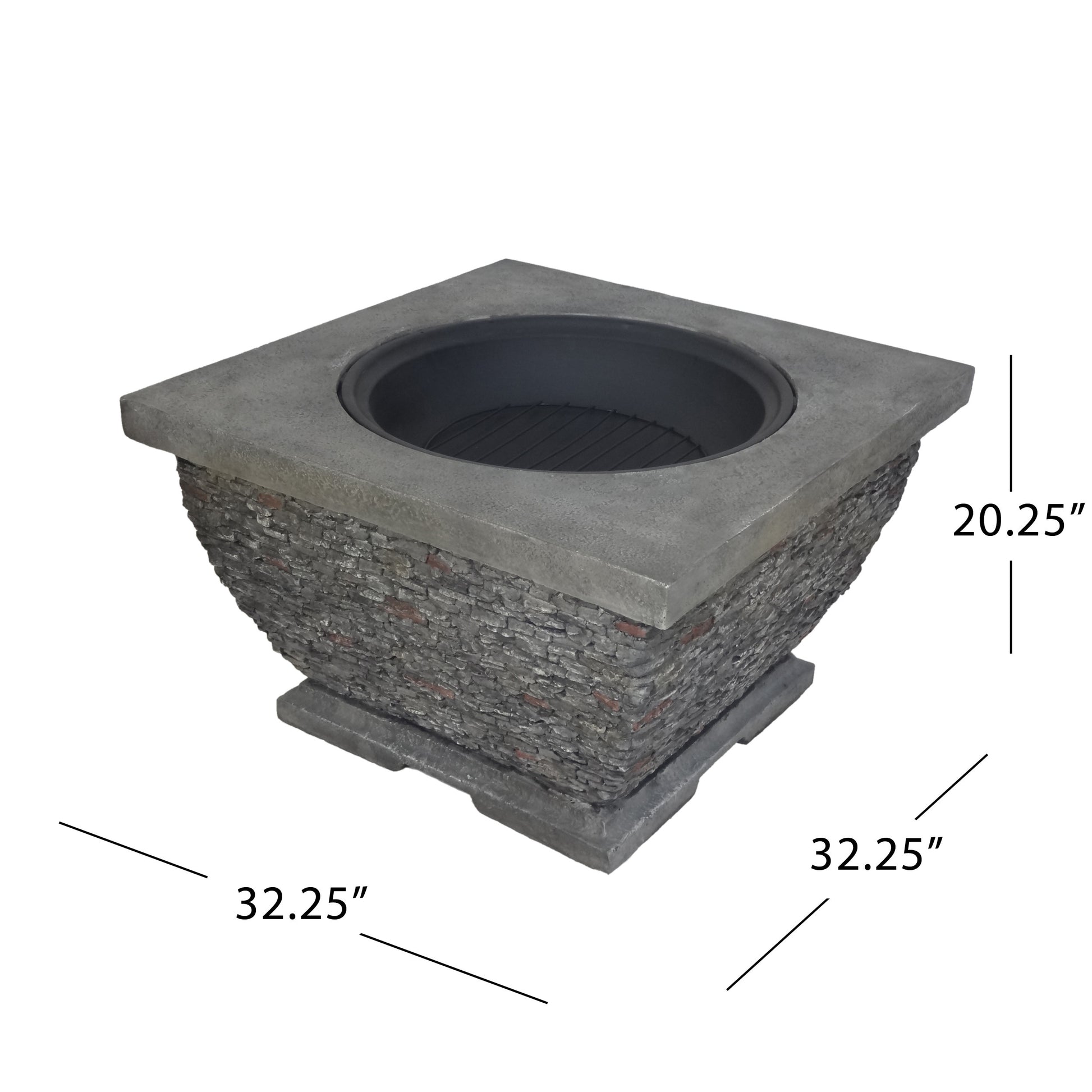 32" Mgo Light Weight Concrete Wood Burning Square Fire Pit, Grey Grey Magnesium Oxide