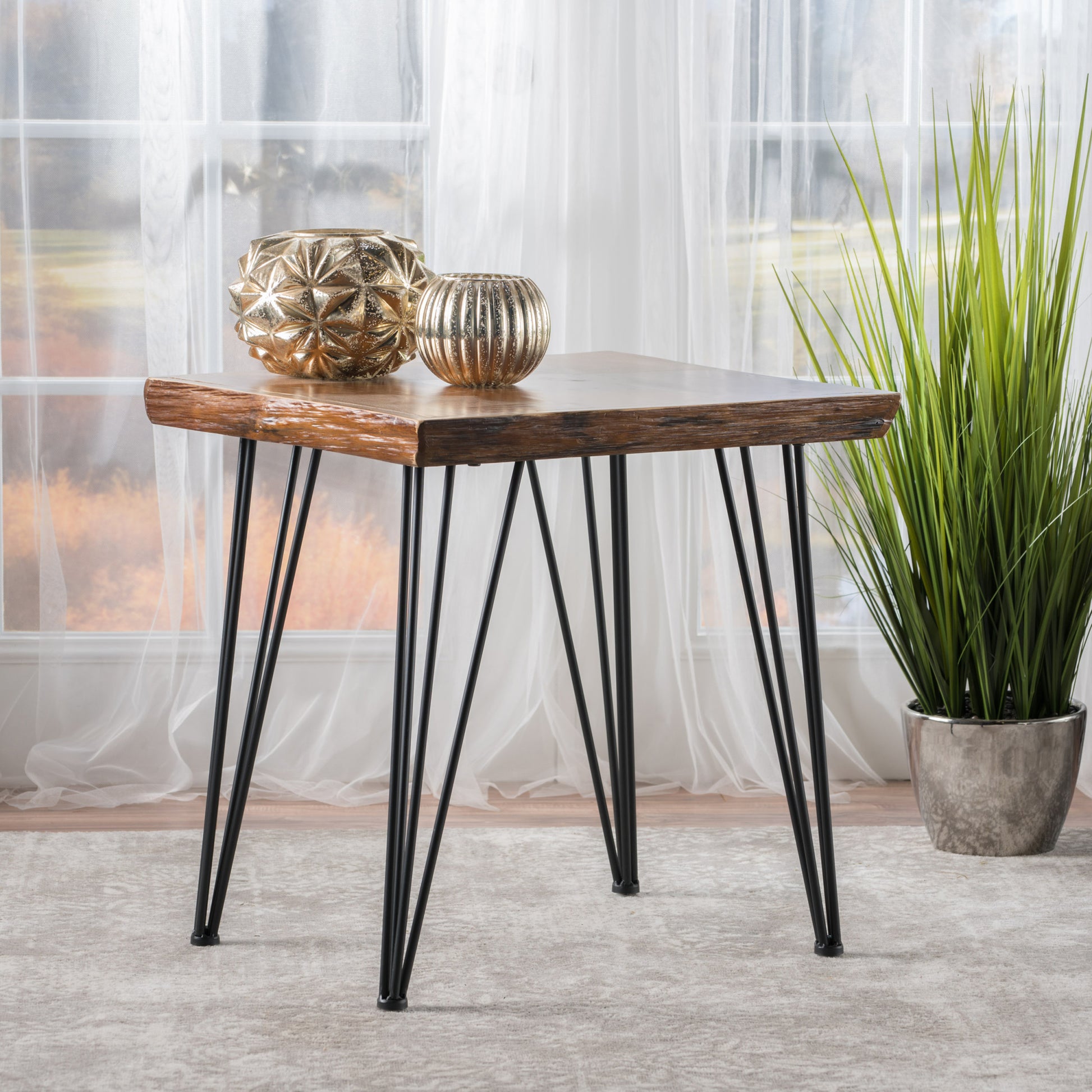 End Table Natural Metal & Wood