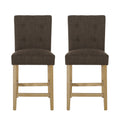 Contemporary Fabric Button Tufted 26 Inch Counter Stools, Set Of 2, Brown Brown Fabric