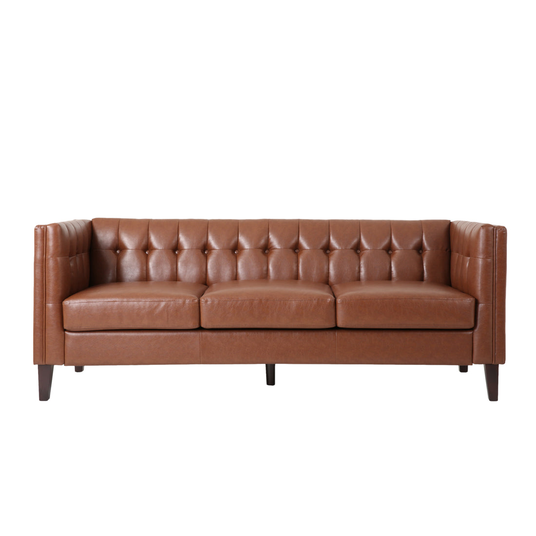 Mirod Comfy 3 Seat Sofa With Tufted Backmodern For Living Room Light Brown Pu 3 Seat