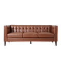 Mirod Comfy 3 Seat Sofa With Tufted Backmodern For Living Room Light Brown Pu 3 Seat