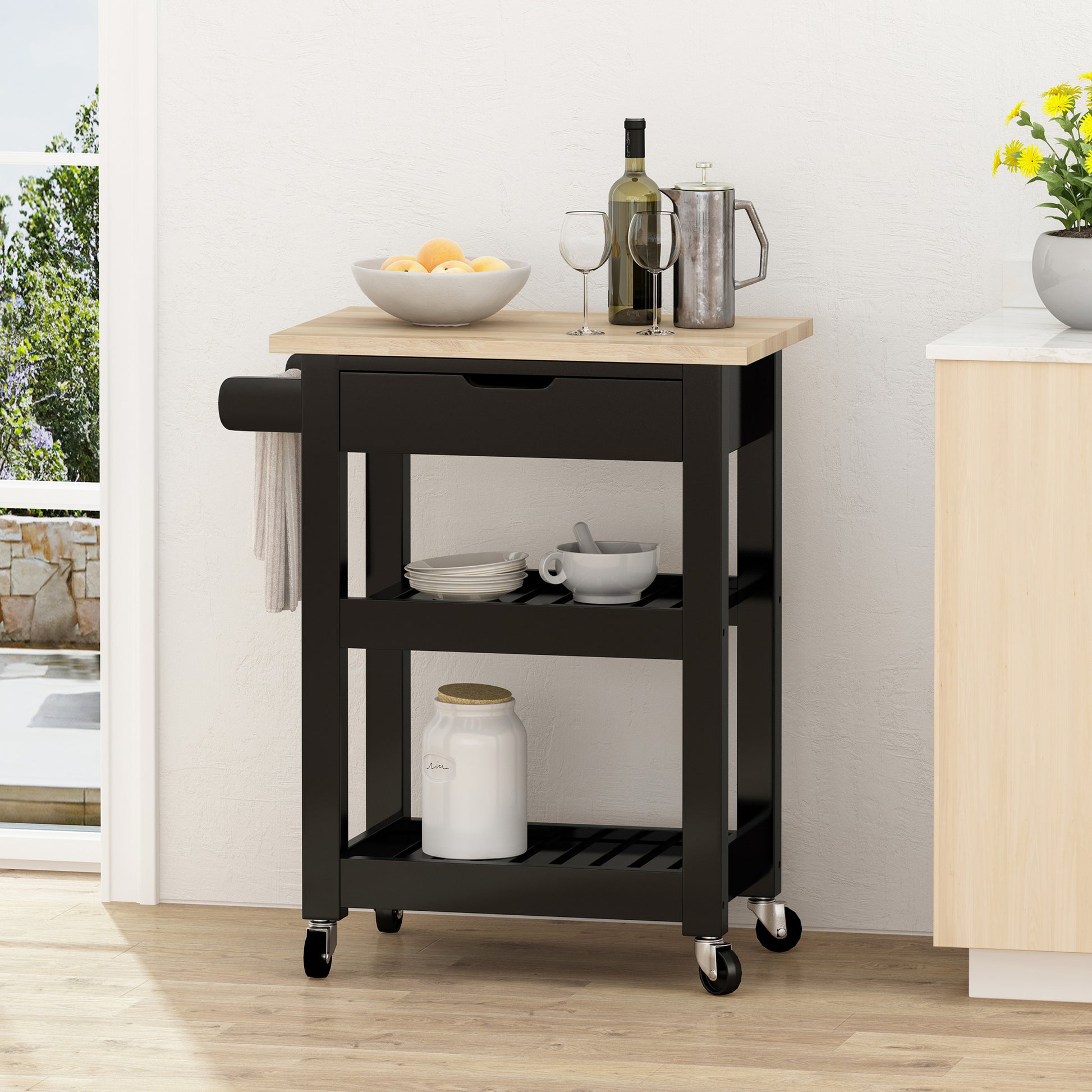 Kitchen Cart Black Wood