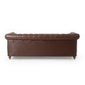 Mirod Comfy 3 Seat Sofa With Wooden Legs, Retro Style For Living Room And Study Dark Brown Pu 3 Seat