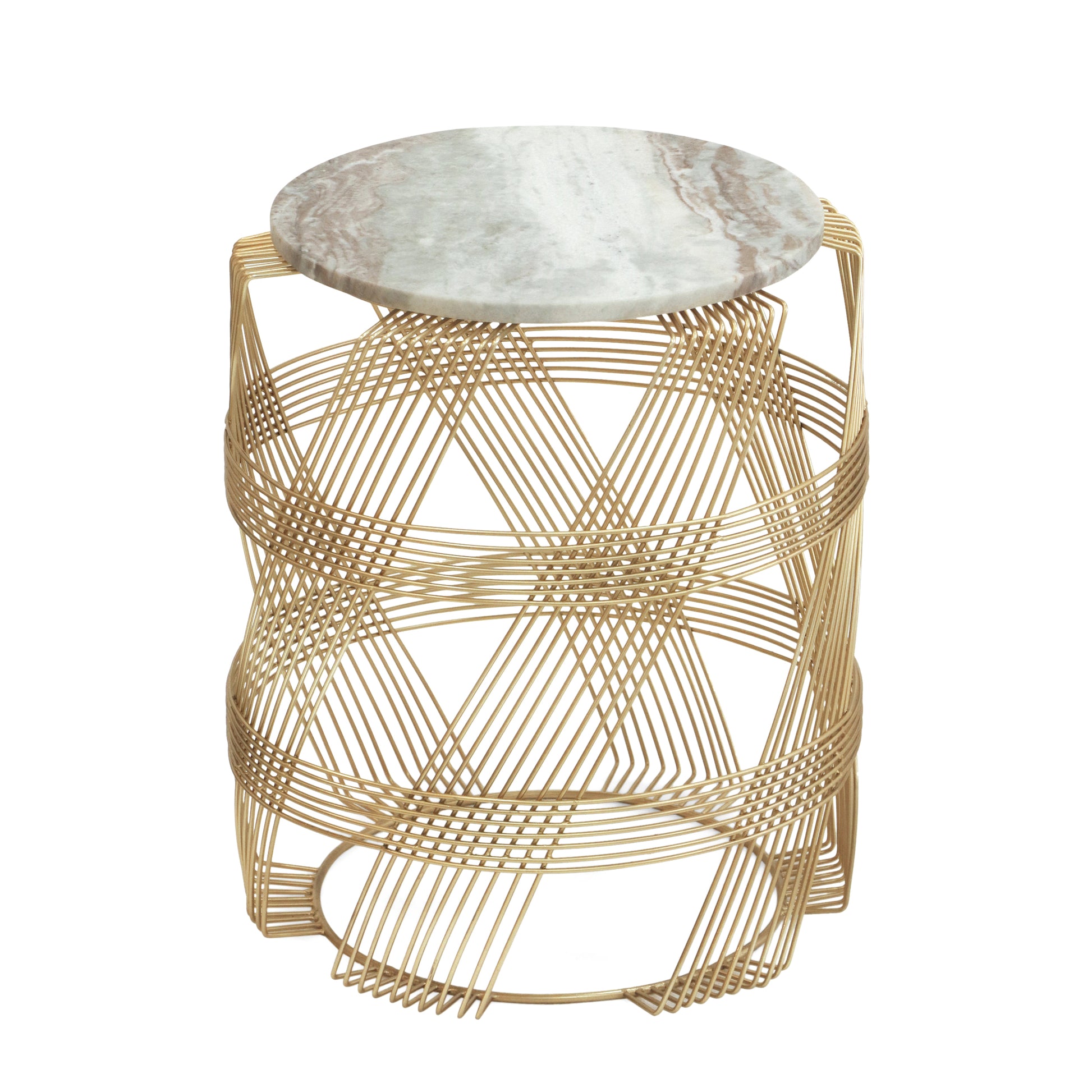 Round Wire Table With Marble Top Gold Marble Metal