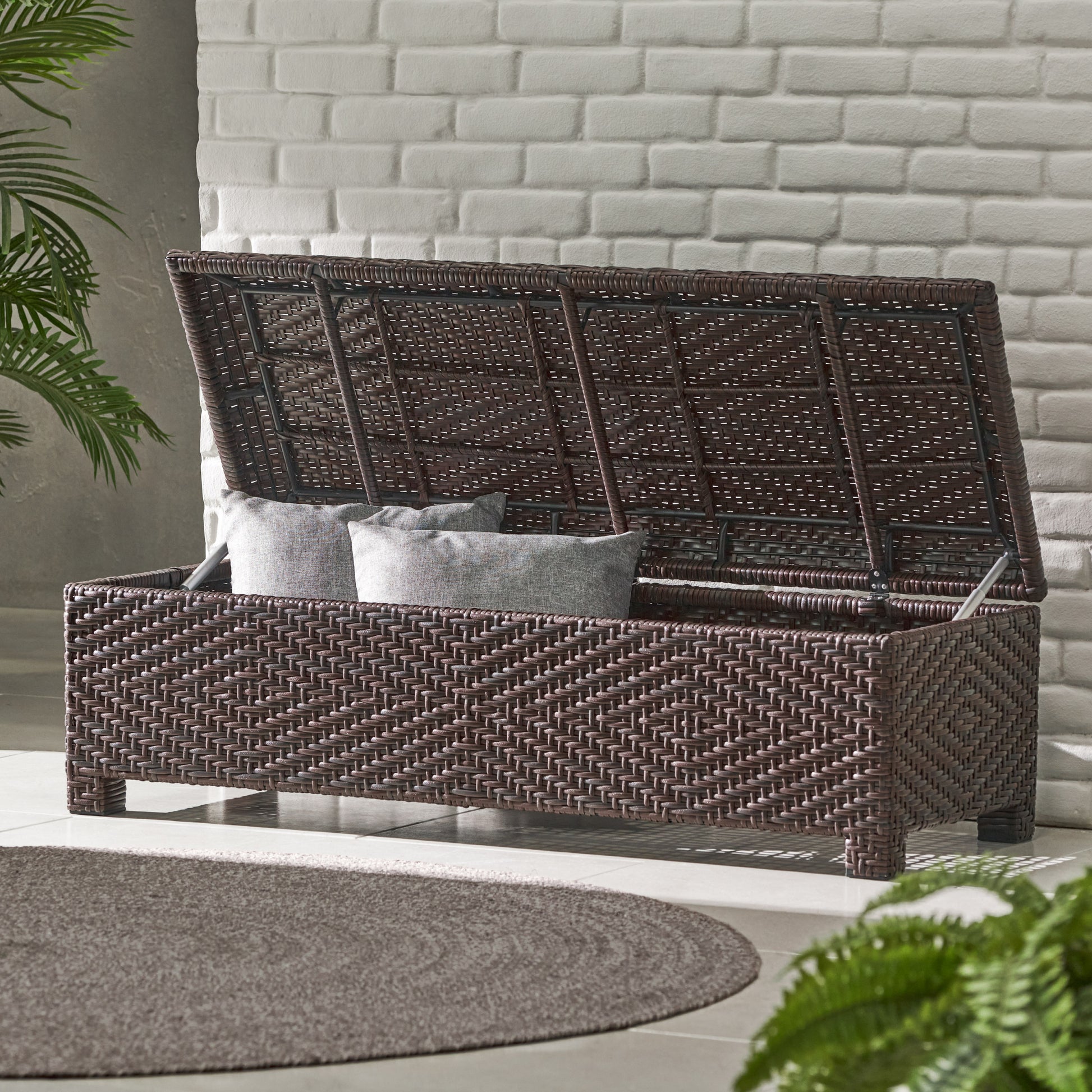 Santiago Pe Wicker Storage Bench Brown Multi Rattan