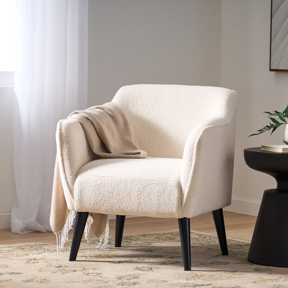 Upholstered Armchair Ivory Fabric