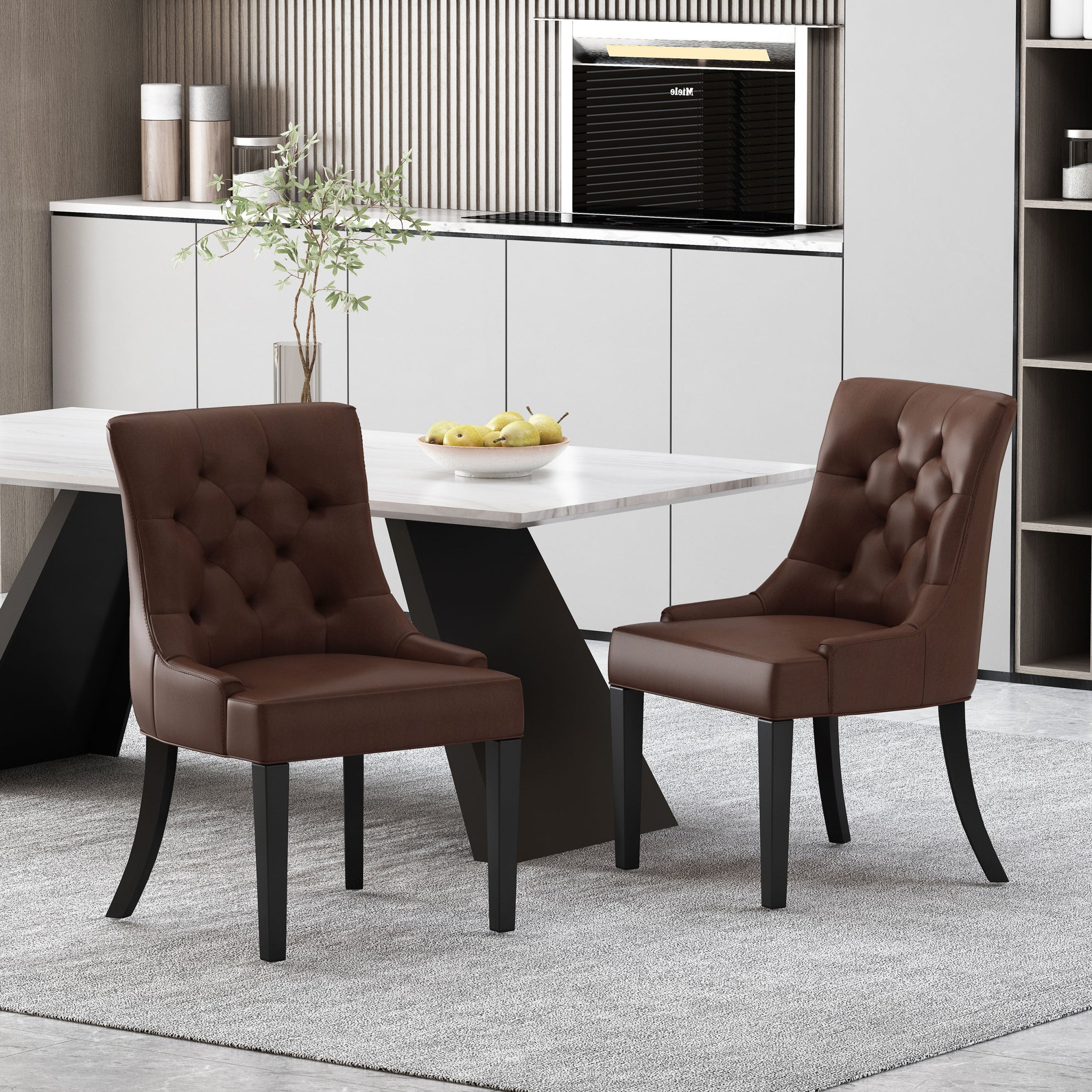 Cheney Dining Chair Kd Mp2 Set Of 2 Dark Brown Pu