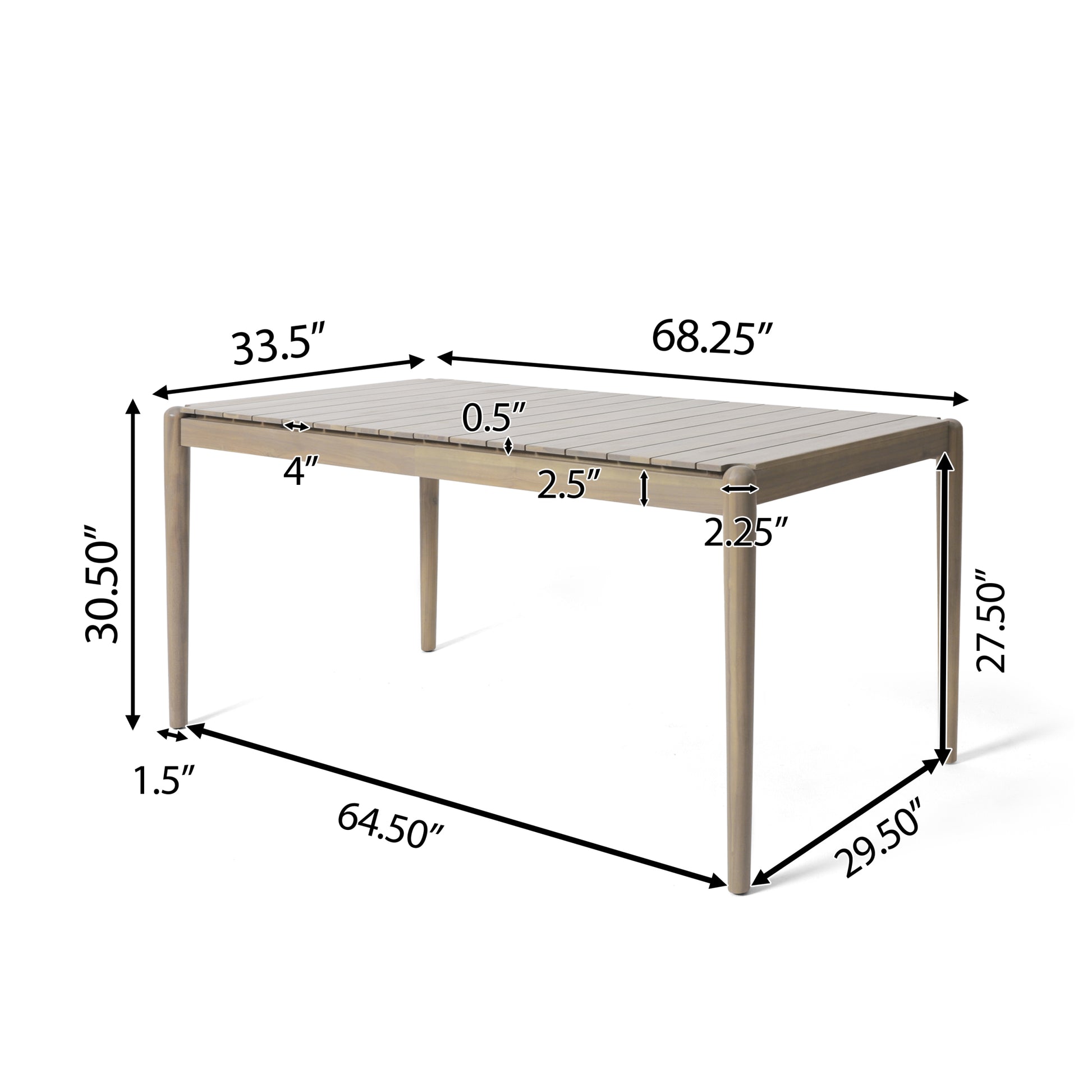 Dining Table, 68.25 "W X 33.5 "D X 30.5 "H, Light Ash Brown Acacia Wood