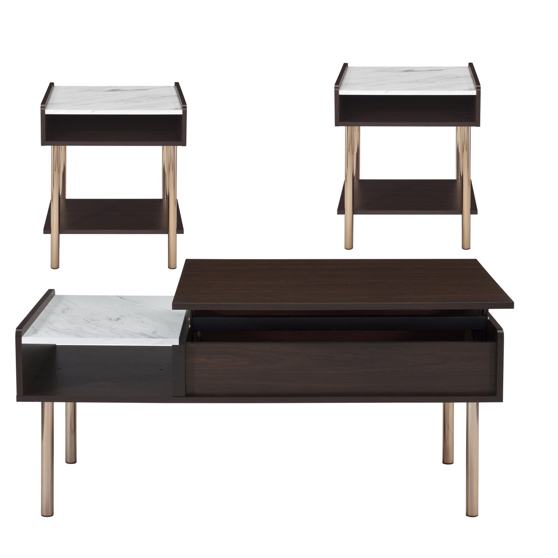 Carrie 3 Piece Table Set Brown Brown Wood