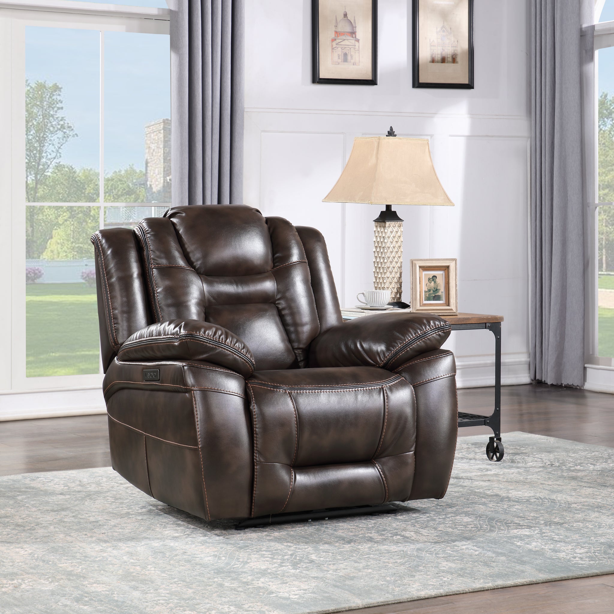 Oportuna Dual Power Recliner Coffee Dark Brown Dark Brown Wood