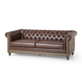 Mirod Comfy 3 Seat Sofa With Wooden Legs, Retro Style For Living Room And Study Dark Brown Pu 3 Seat