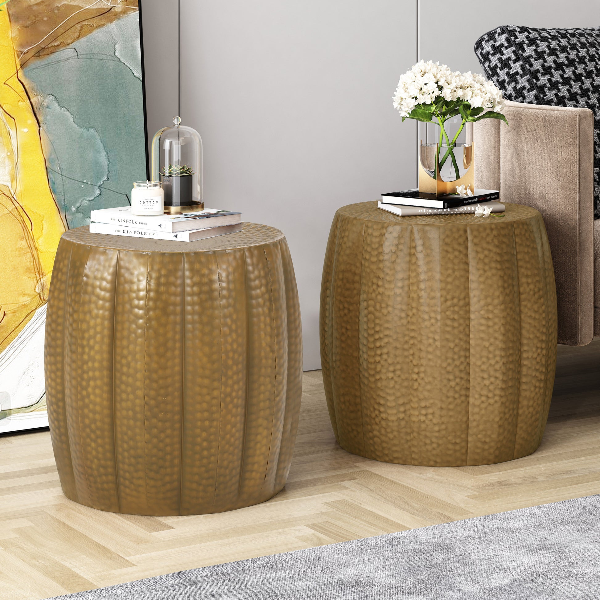 Gold Hammered End Tables Set Of 2 Gold Iron