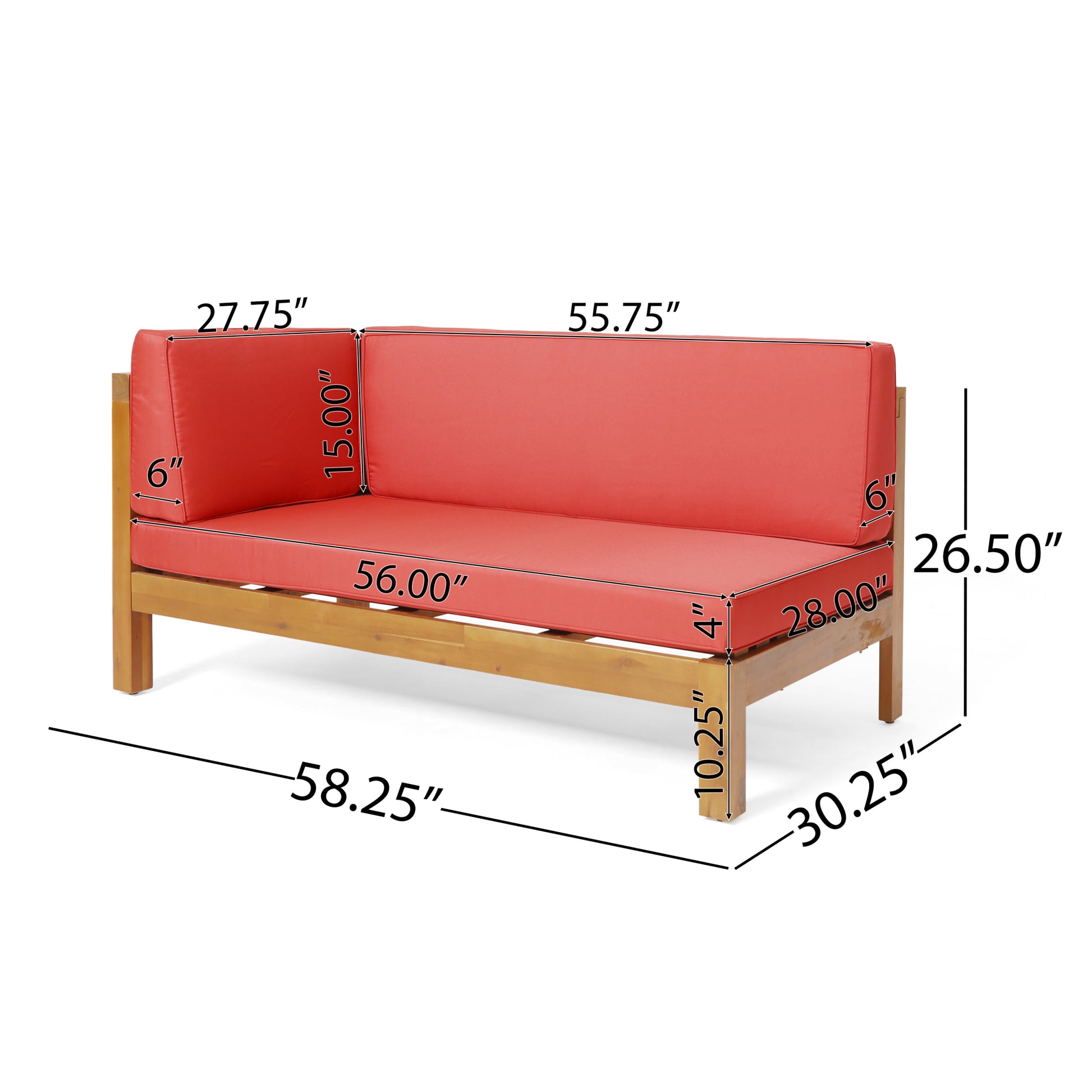 Brava X Back Left Corner Bench, Red Red Acacia Wood