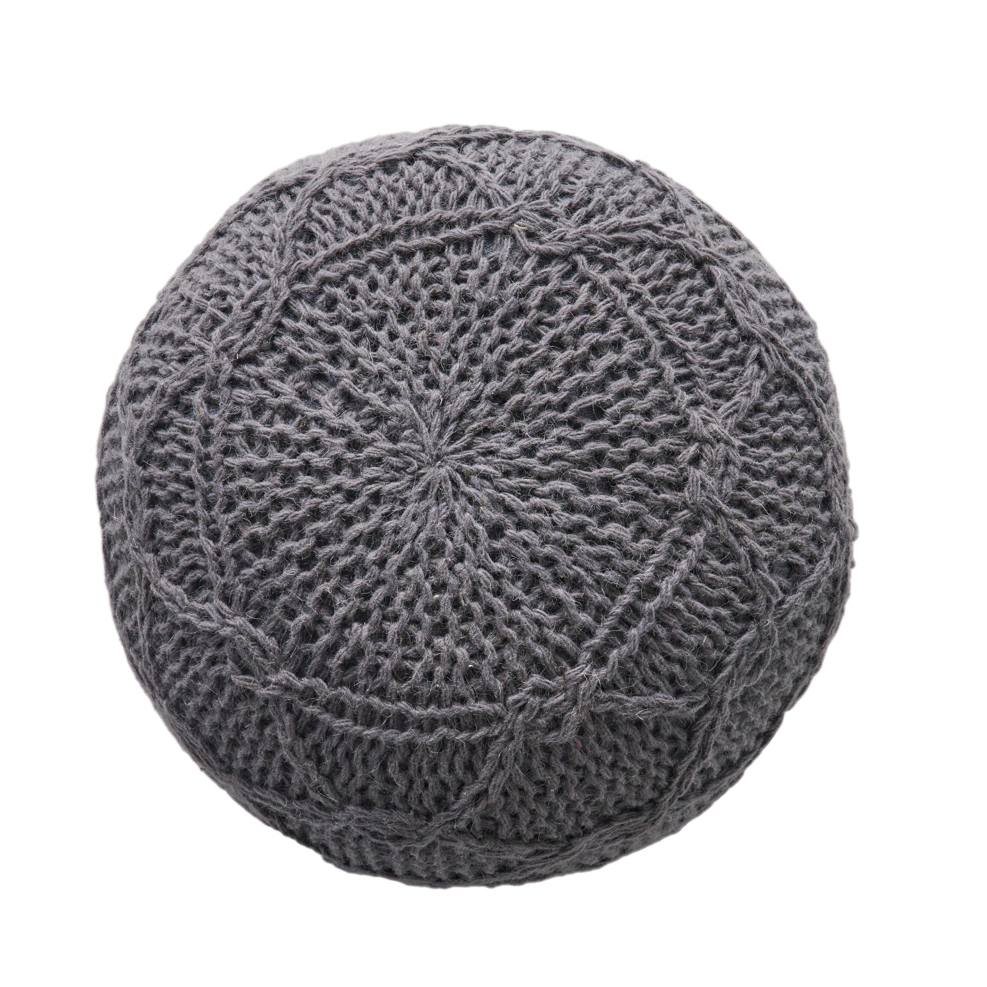 Malibu Knitted Wool 20 X 20 Round Pouf Charcoal Wool