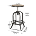 Industrial Firwood Adjustable Height Swivel Barstools Set Of 2 Natural,Pewter Metal & Wood